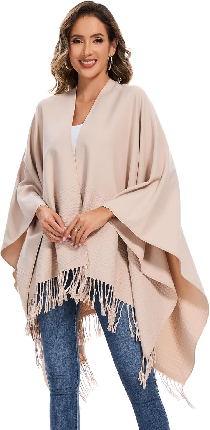 Damen Poncho Schal, Strick Cape Umhang mit Offener Front, Elegante Stola Pashmina Poncho-Decke für F
