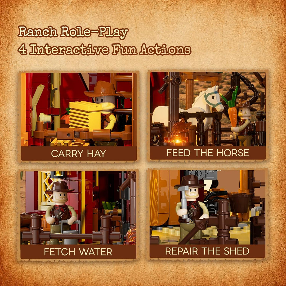 LUMIBRICKS Wild West Ranch Duel Klemmbaustein-Set mit LED-Beleuchtung, 1023 Teile Western-Ranch Mode