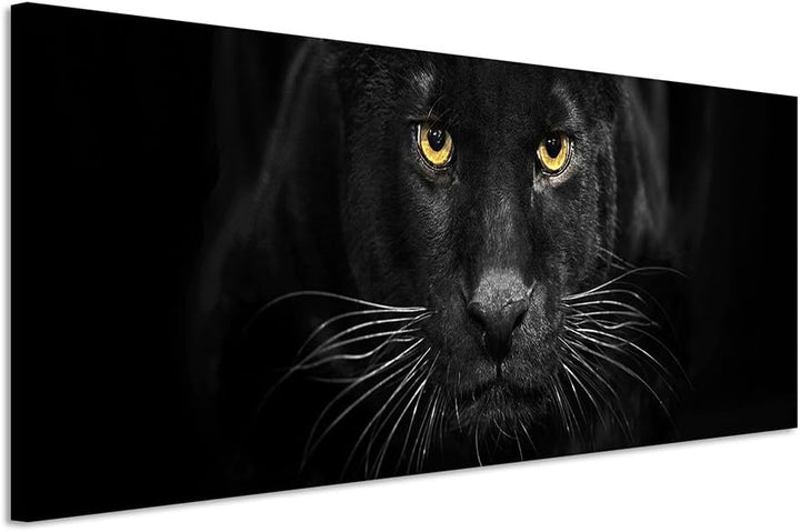 Sinus Art XXL Panoramabild 150x50cm Tierfotografie – Schwarzer Leopard mit bernsteinfarbenen Augen N