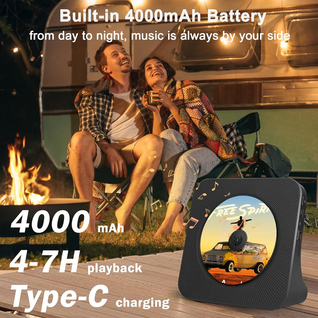 Tragbarer CD-Player Akku 4000mAh, Bluetooth CD-Player für das Auto, Kinder-Musikplayer mit Lautsprec