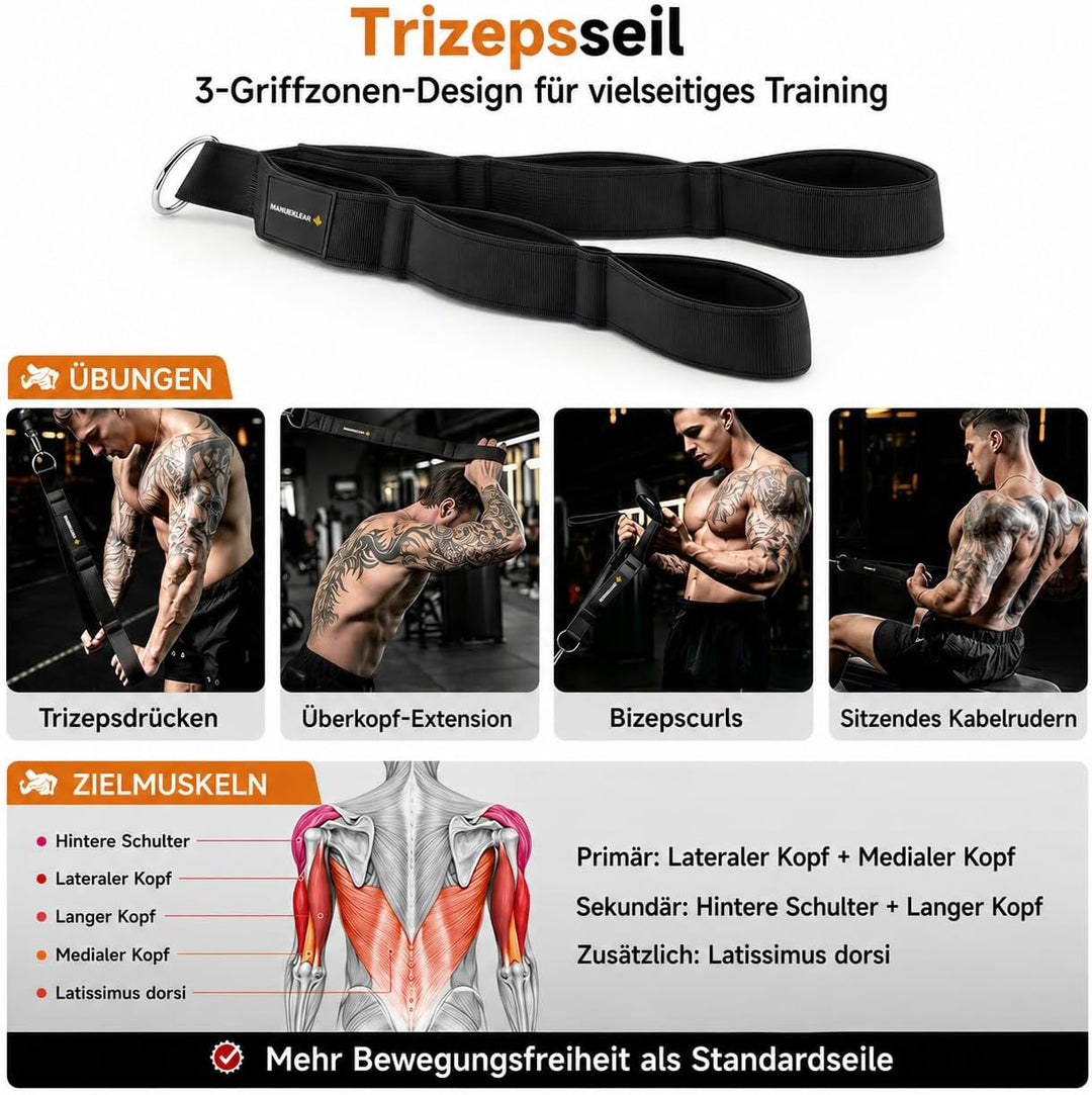 MANUEKLEAR Trizepsseil-Kabelaufsätze Set für Ganzkörpertraining, Kabelmaschinenaufsätze mit rutschfe