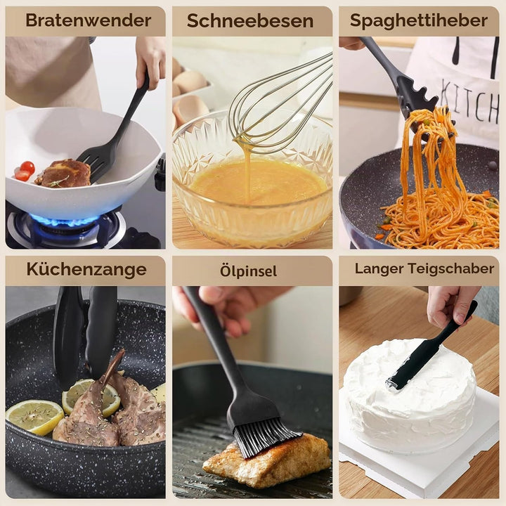 Küchenhelfer Set, 13 Stück Silikon küchenutensilien set, hitzebeständige Antihaft Küchenutensilien K