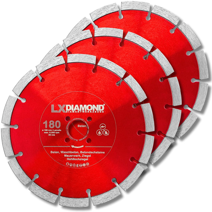 3x Diamant-Trennscheibe 180mm - geeignet für Beton Mauerwerk Universal - 180 mm Diamantscheibe passe