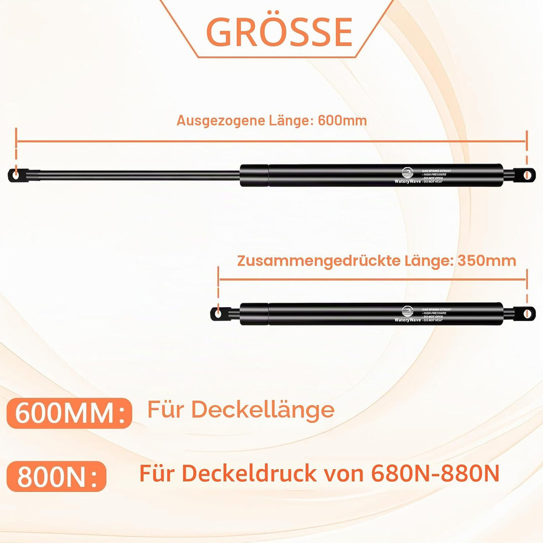 WateryWave 600MM 800N Gasdruckdämpfer mit 8mm Ösenköpfen Gasdruckfeder Hydraulische Kofferraum-gasfe