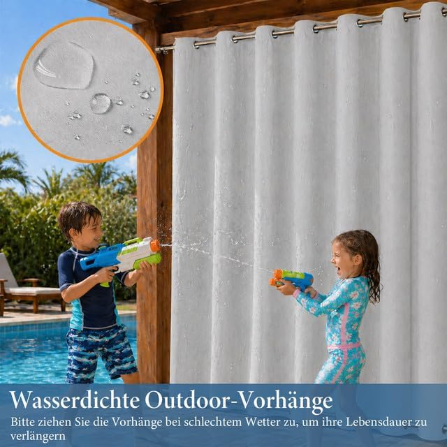 Rosnek Outdoor Vorhang Wetterfest Winddicht, Extra Breit Blickdicht Vorhänge mit Ösen Oben &amp; Unten,
