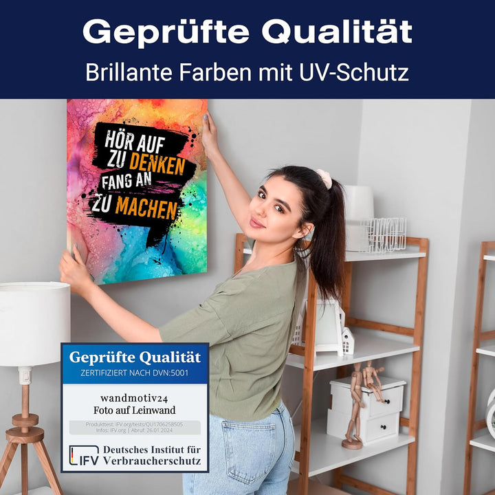 wandmotiv24 Motivations Motiv als Leinwandbild, 60x45cm, Hochformat, hör auf zu Denken, bunt, Orange