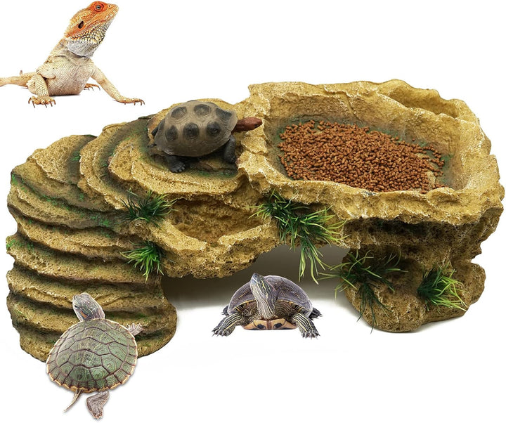 BREUAILY Schildkröten-Plattform Gross Harz Reptilien Rampe Schildkröte Reptilien Simuliert Rock Habi