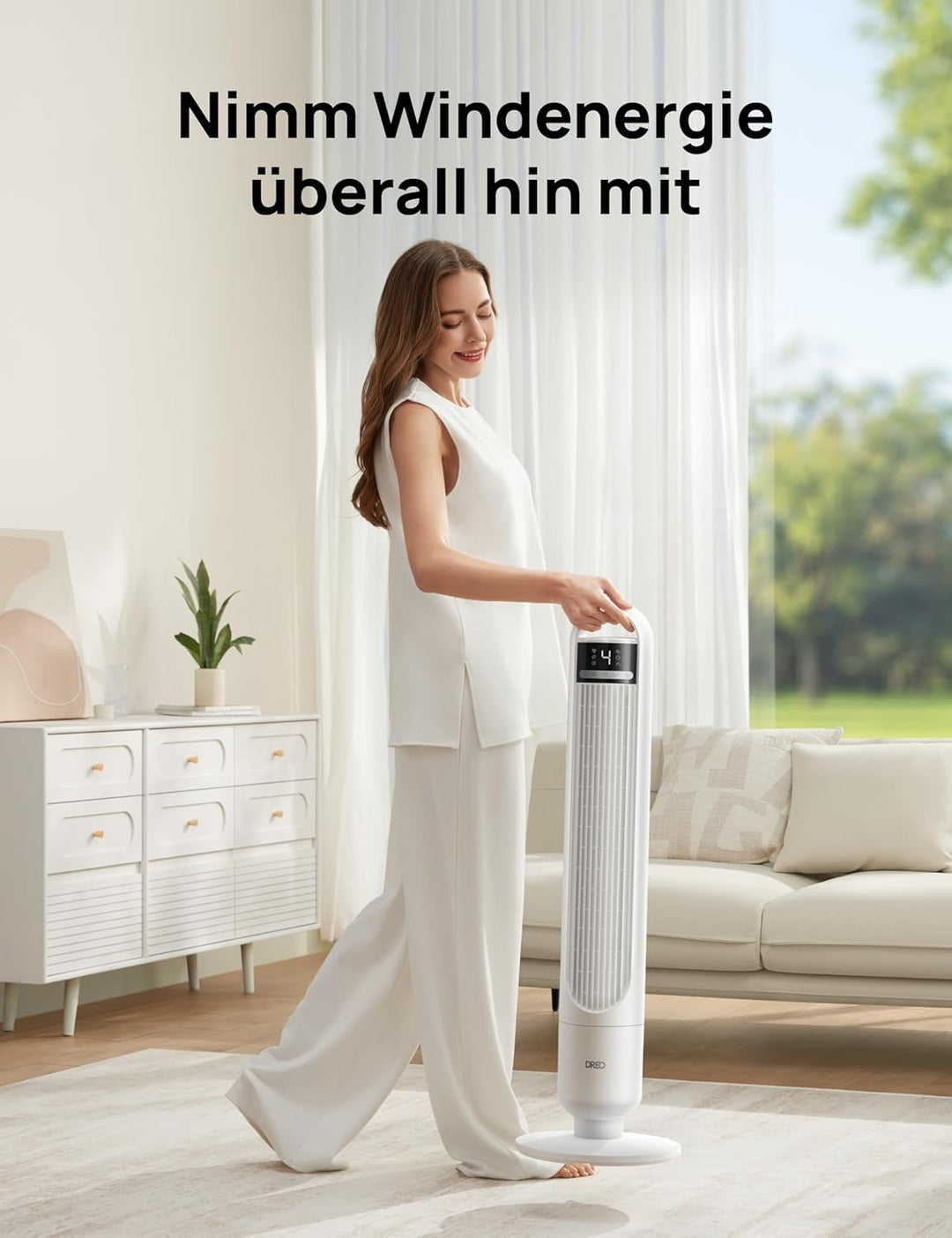 DREO Smart Turmventilator fürs Schlafzimmer, leiser Standventilator mit 28 dB, Luftreichweite bis 8,