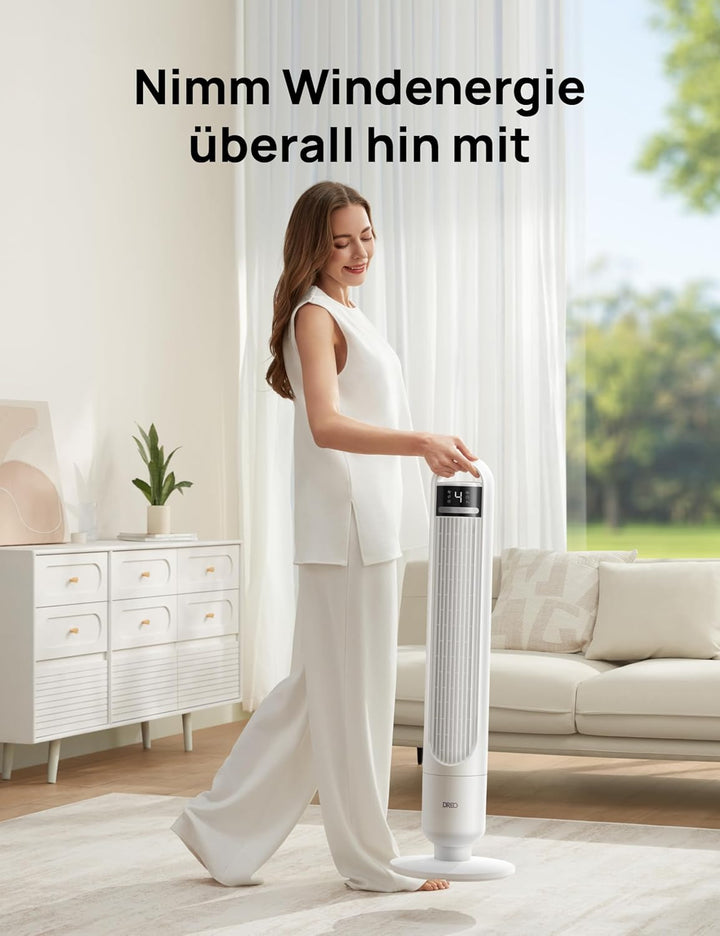 DREO Smart Turmventilator fürs Schlafzimmer, leiser Standventilator mit 28 dB, Luftreichweite bis 8,