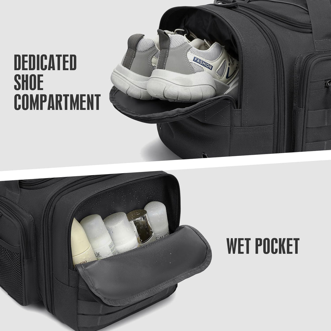 Taktische Reisetasche Sporttasche 50-55L Erweiterbar 3-in-1 Sporttaschen Herren Mittel mit Schuhfach