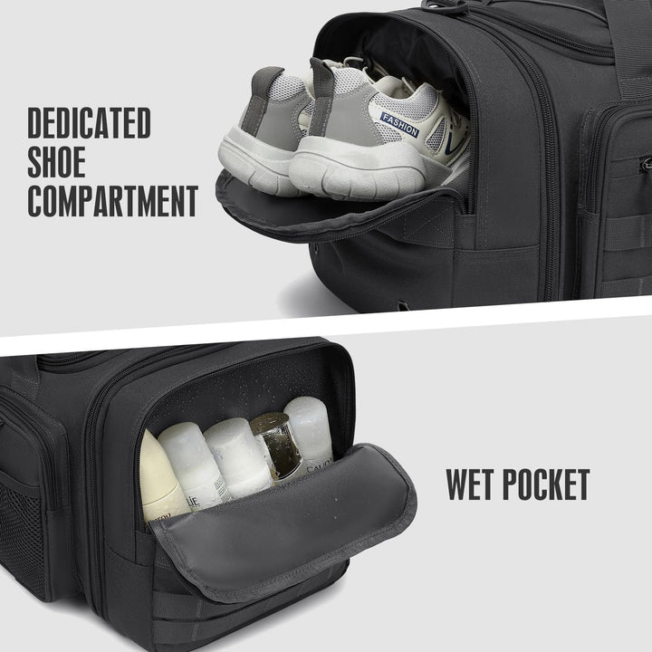Taktische Reisetasche Sporttasche 50-55L Erweiterbar 3-in-1 Sporttaschen Herren Mittel mit Schuhfach