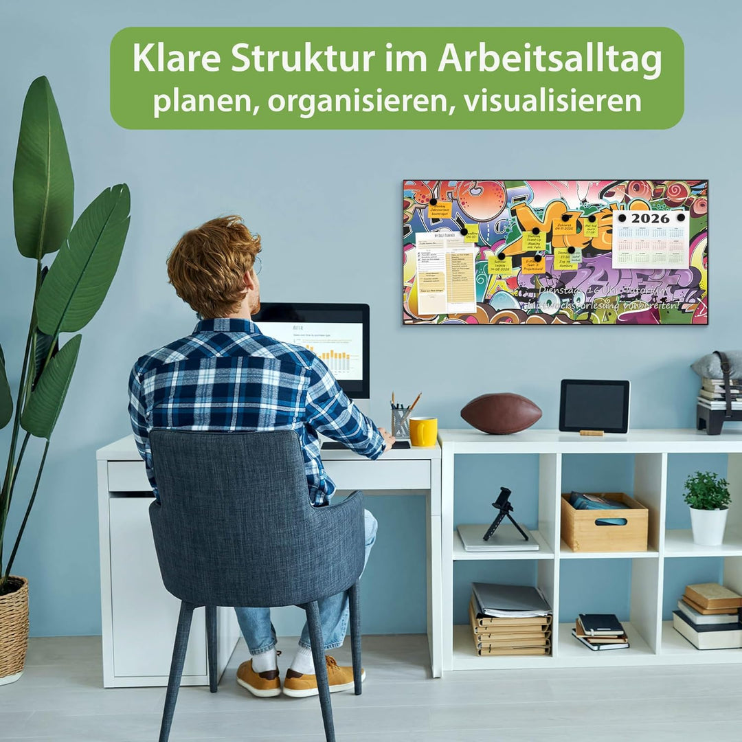 banjado Magnettafel schwarz 78 x 37cm / Magnetwand Metall/Magnetpinnwand als Memoboard/Pinnwand Magn