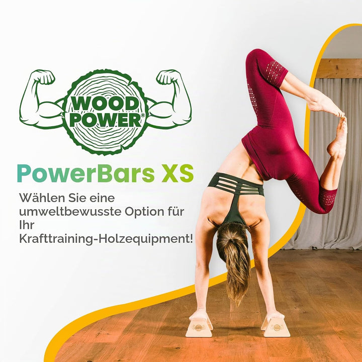 woodpower PowerBars Holz-Parallettes gelenkschonende Liegestützgriffe, Handstand-Barren &amp; Minibarren