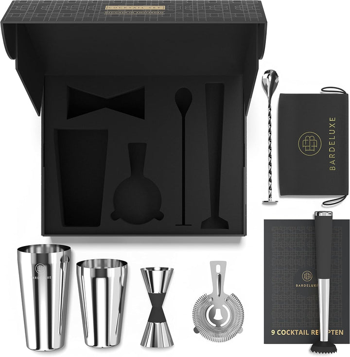 BarDeluxe® Boston Shaker Set 5-teilig, Barkeeper Set, Cocktail Mix Set - 750ml Cocktailshaker Boston