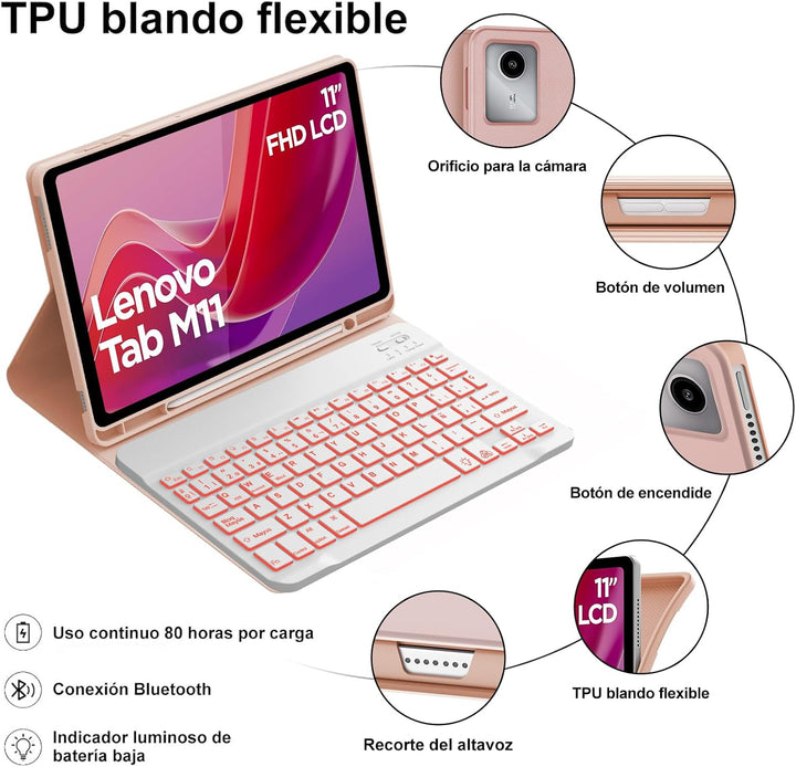WINCHKING Tastatur für Lenovo Tab M11, 27,9 cm (11 Zoll), Hülle mit spanischer Tastatur, Bluetooth,
