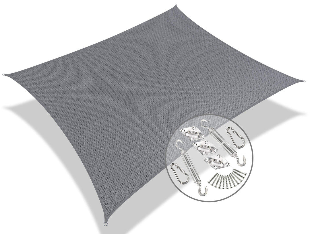 VOUNOT® Sonnensegel Rechteckig mit Befestigung Set, Sonnenschutz Atmungsaktiv und UV Schutz, für Bal