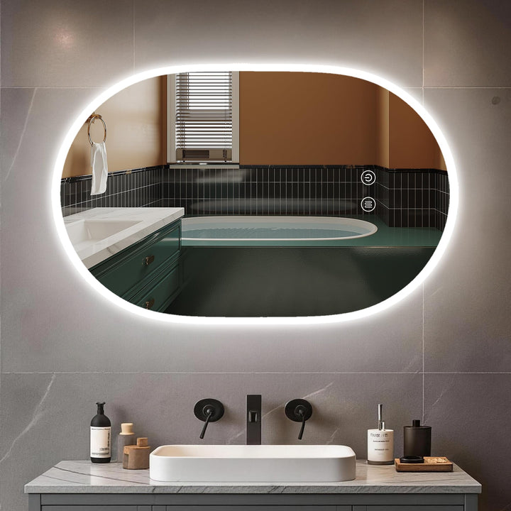 Spiegel mit Beleuchtung Oval LED Badspiegel 120x60 cm mit Touch-Schalter,3 Lichtfarbe Einstellbare,B