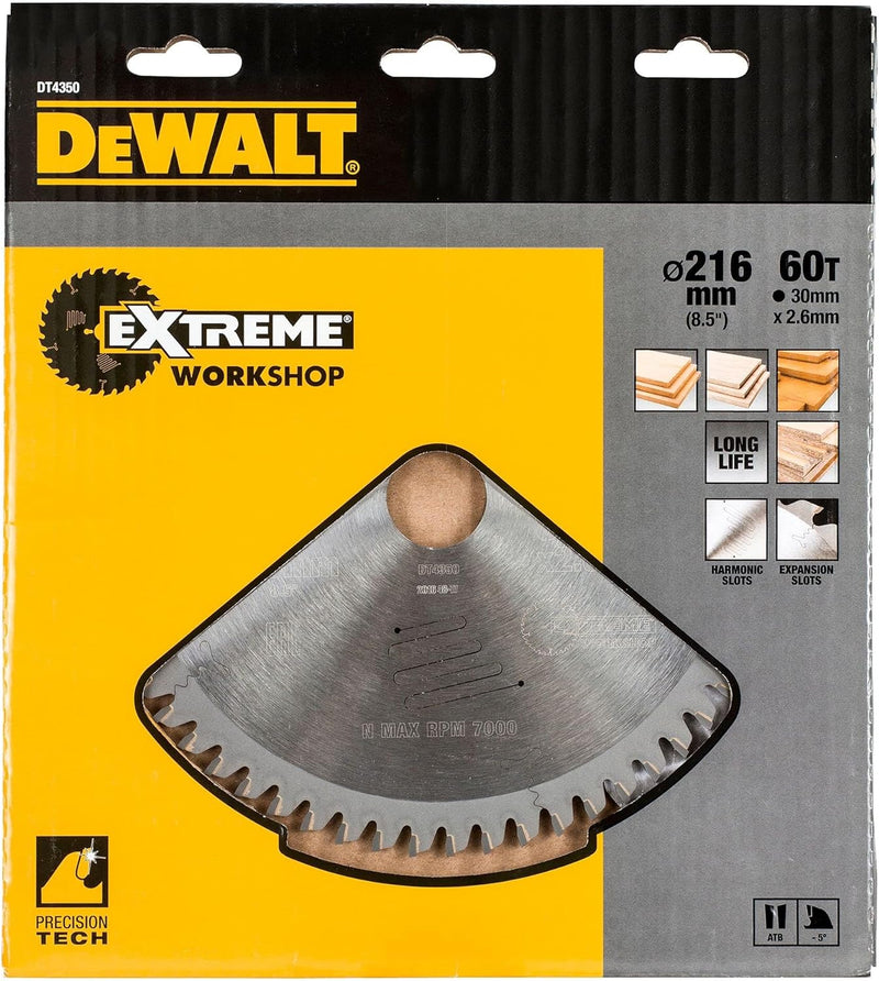 DeWalt Stationärkreissägeblatt / Kreissägeblatt Extreme (216/30mm 60WZ, feine Schnitte und Querschni