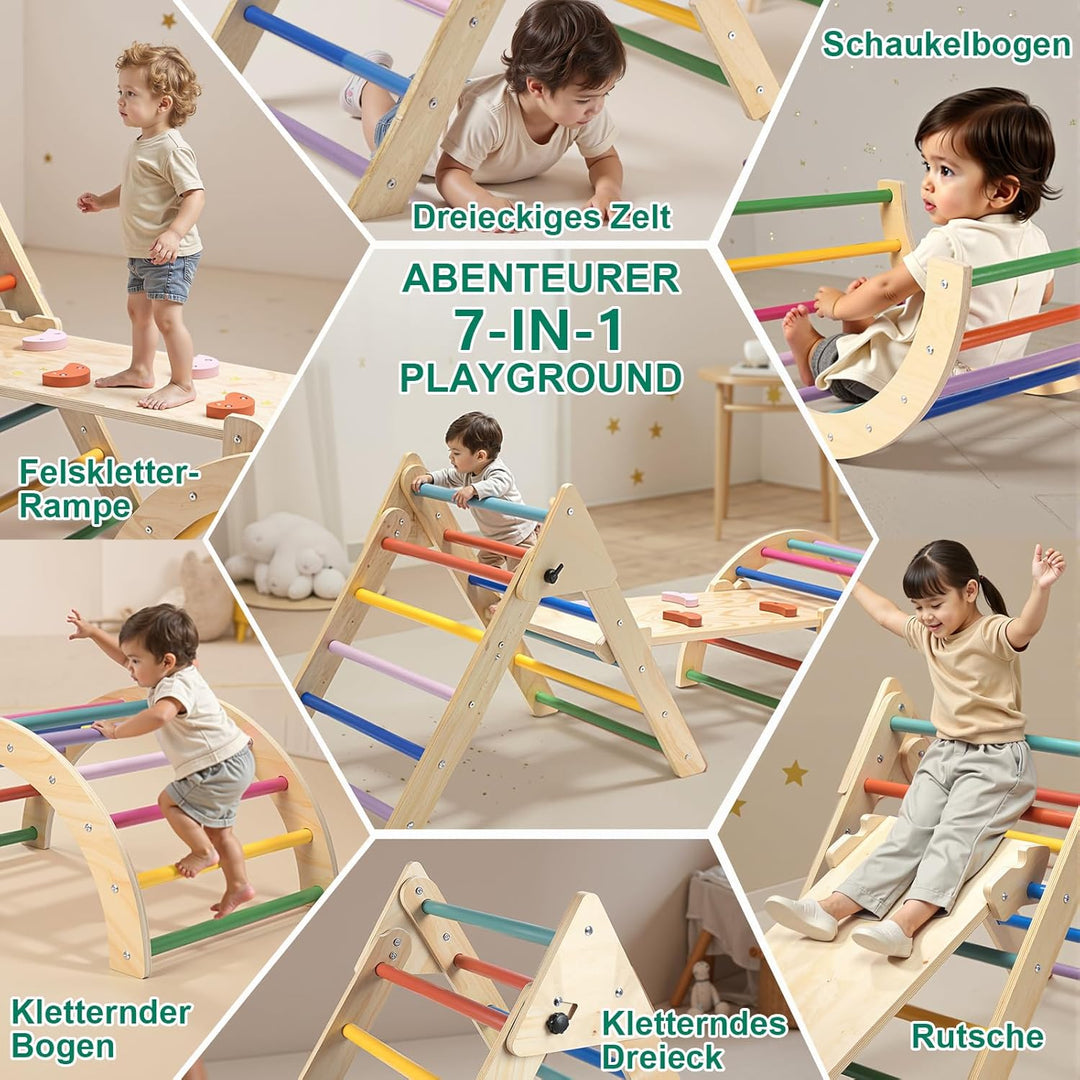 RUIE 7-in-1 Montessori Kletterdreieck mit Rutsche, Klettergerüst Indoor Spielplatz für Kleinkinder a