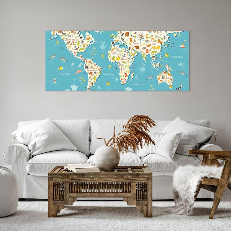 Wandbilder Dekoration Wohnzimmer Geographie Globus Grafik Illustration Bilder auf Leinwand 120x50cm