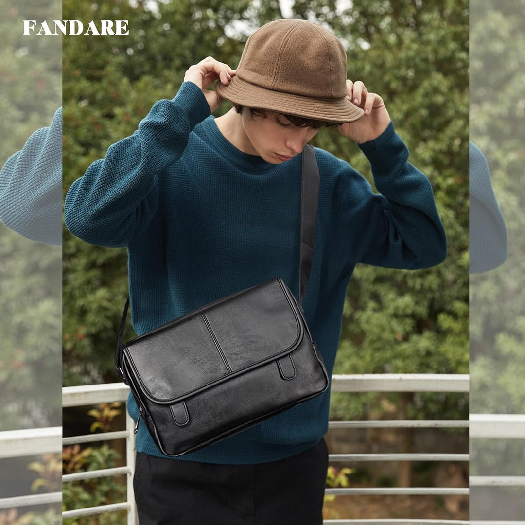 FANDARE Neu Umhängetasche Herren Schultertasche PU Männerhandtasche Laptoptasche Messenger Bag Arbei