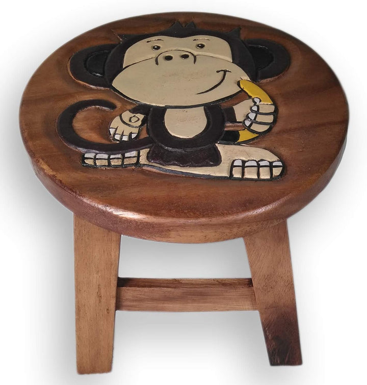 ART-CRAFT Vielseitiger Kinderhocker Holzhocker rund aus Massivholz Tiermotiv AFFE mit vielen Einsatz