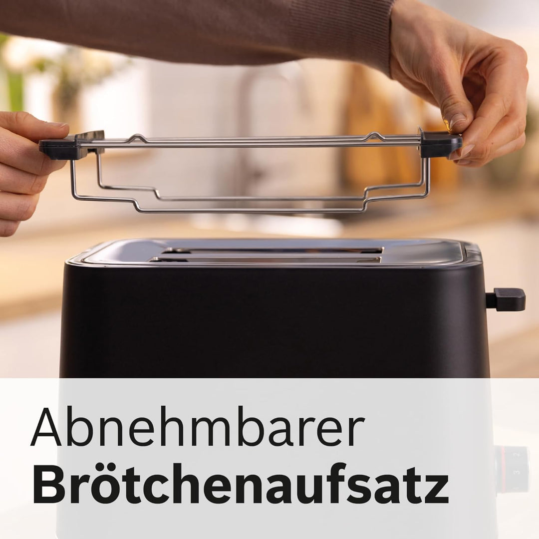 Bosch Kompakt Toaster MyMoment TAT3M123, entnehmbarer klappbarer Brötchenaufsatz, mit Auftaufunktion
