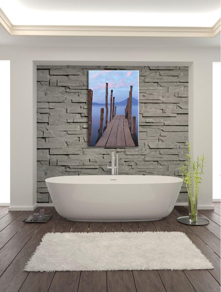 Holzsteg im Meer, Format: 100x70 auf Leinwand, XXL riesige Bilder fertig gerahmt mit Keilrahmen, Kun