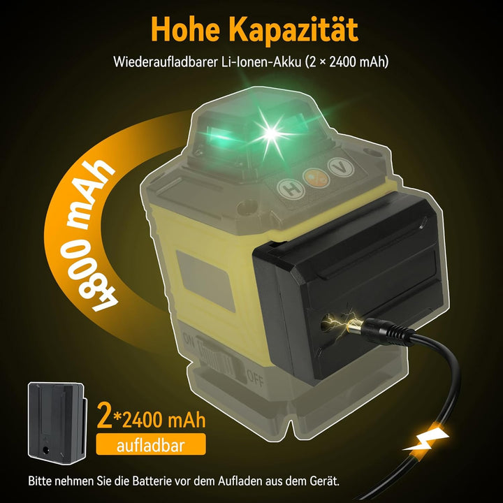 Laser Wasserwaage Kreuzlinienlaser wmit Stativ – Selbstnivellierender Rotationslaser 16 Linien 360°,