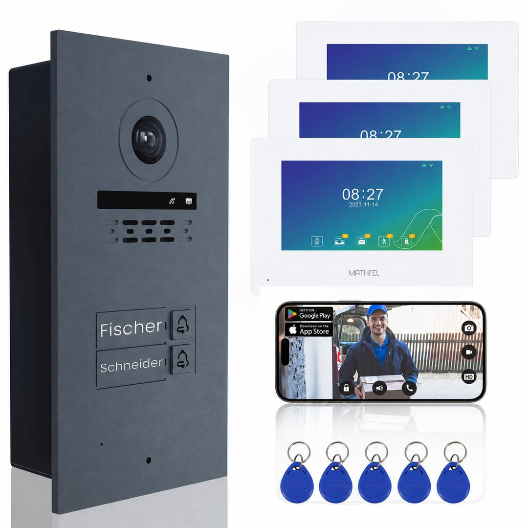 MATHFEL 2 Draht Video Fingerprint Türsprechanlage 2-Familienhaus Full HD 1080p mit 2 Jahren Garantie