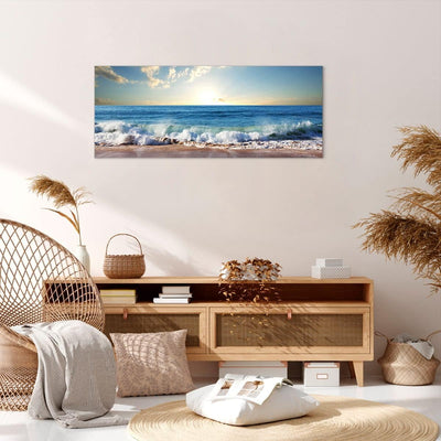 Wandbilder Dekoration Wohnzimmer Meer Ufer Wasser Panorama Bilder auf Leinwand 120x50cm Leinwandbild