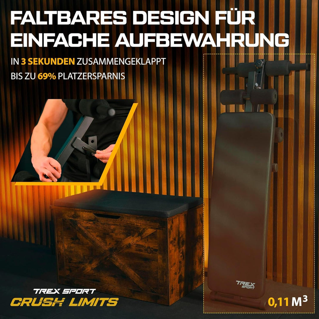 TREX SPORT TX-050B Sit Up Bank klappbar | Schrägbank | Bauchtrainer & Rückentrainer für zuhause
