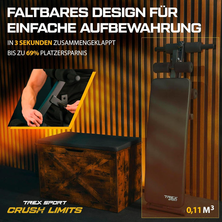 TREX SPORT TX-050B Sit Up Bank klappbar | Schrägbank | Bauchtrainer & Rückentrainer für zuhause