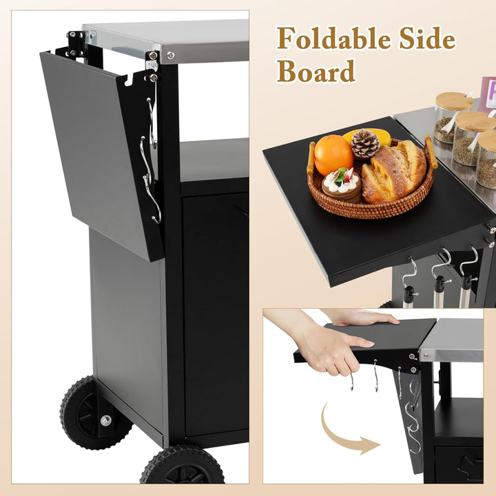 GIANTEX Grillwagen Servierwagen Outdoor, Grilltisch mit Edelstahl-Arbeitsplatte & klappbarem Seitent