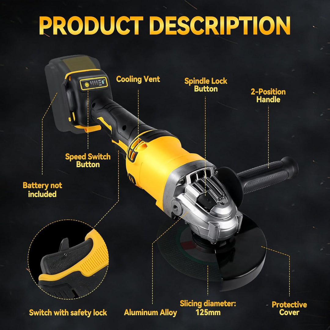 Akku-Winkelschleifer für Dewalt, 125 mm 10.000 U/min Trennwerkzeug elektrischer Schleifer bürstenlos