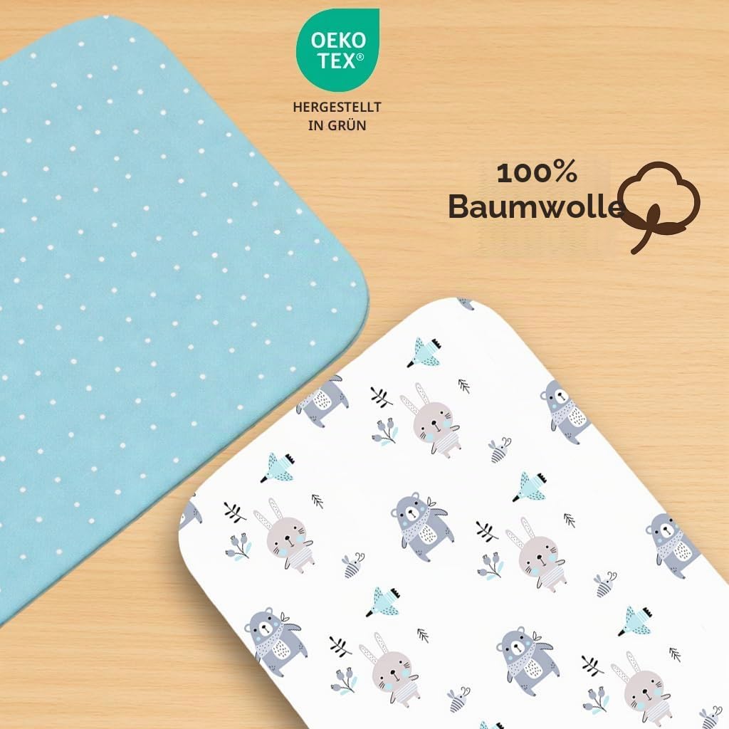 2X Baby Spannbettlaken – 100% Baumwolle, Weich & Atmungsaktiv – Set 2X - Kompatibel mit Chicco & Kin