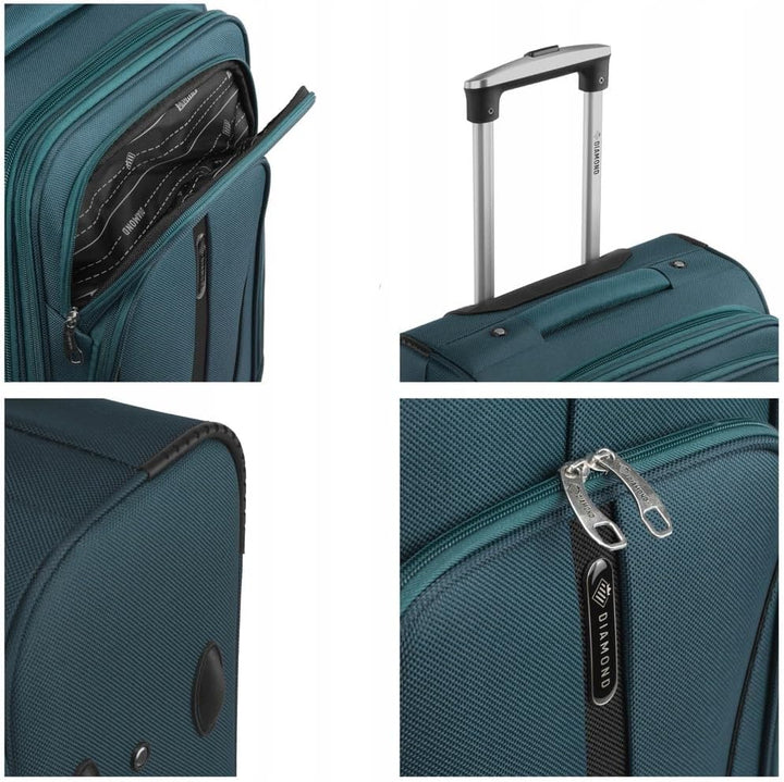 DIAMOND Weichschalen-Kabinenkoffer S 20" – Grün, Codura 1200D, 360° Rollen, Zahlenschloss, Erweiterb