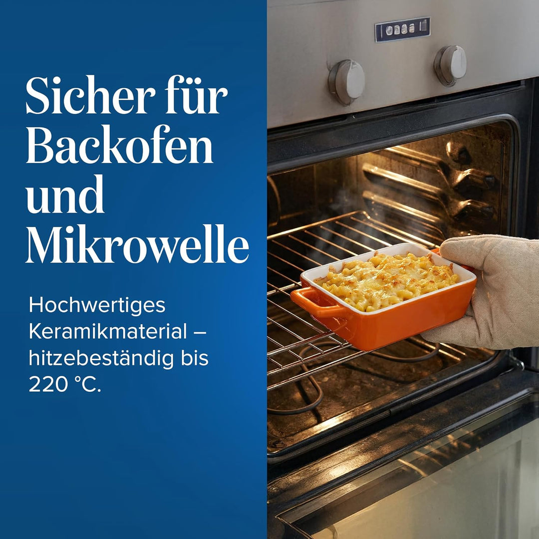 Joeji’s Kitchen Mini Auflaufformen (4er Set, 325ml): Kleine, rechteckige Keramik-Ofenformen für Lasa