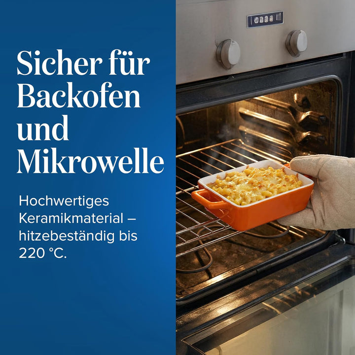 Joeji’s Kitchen Mini Auflaufformen (4er Set, 325ml): Kleine, rechteckige Keramik-Ofenformen für Lasa