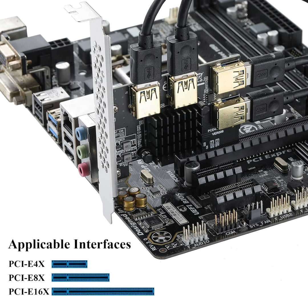 MZHOU PCIe 1 bis 4 PCI Express Riser Card – PCIE Riser 4X auf 16X Splitter Riser Card – USB 3.0 Konv