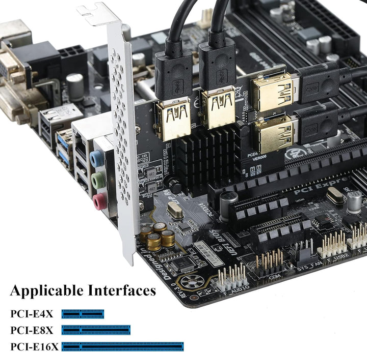 MZHOU PCIe 1 bis 4 PCI Express Riser Card – PCIE Riser 4X auf 16X Splitter Riser Card – USB 3.0 Konv