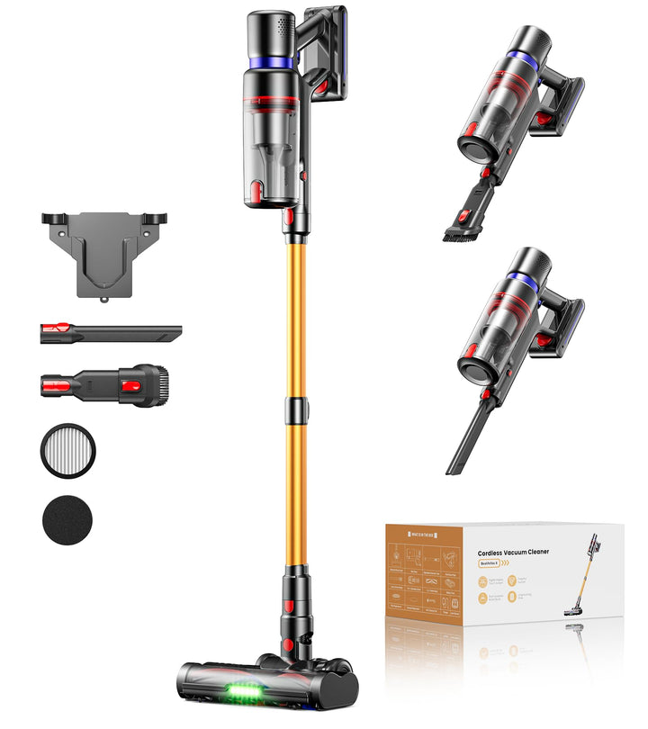 Akku Staubsauger Kabellos 600W 50KPA 70Min,1,8L Staubsauger Kabellos mit Display, Selbststehend mit
