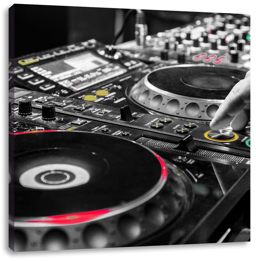 Pixxprint Modern beleuchteter DJ Pult als Leinwandbild/Grösse: 70x70 cm/Wandbild/Kunstdruck/fertig b