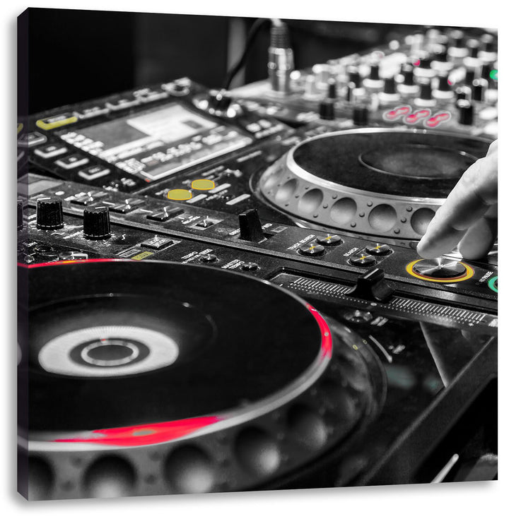 Pixxprint Modern beleuchteter DJ Pult als Leinwandbild/Grösse: 70x70 cm/Wandbild/Kunstdruck/fertig b