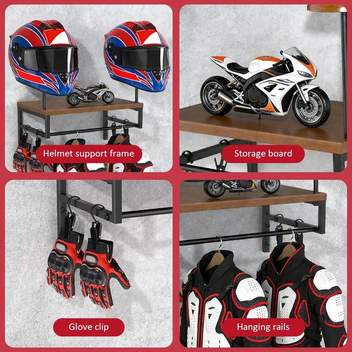 Helmhalterung Wand, Stabile Motorrad Helmhalter Wandhalterung aus Holz, Vielseitig Halterung für Mot