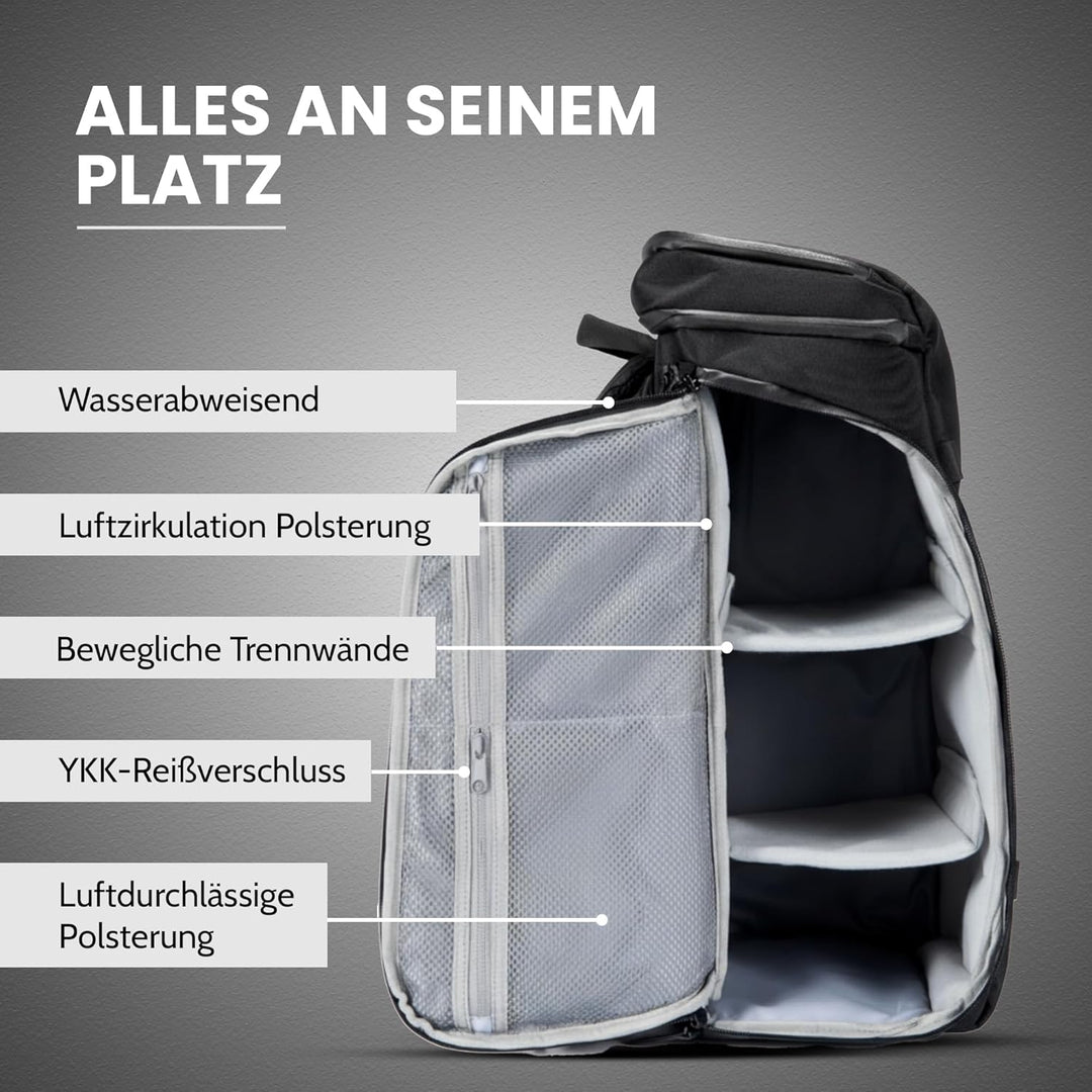 Zeeksack Rucksack Schwarz 20L - The Organizer Backpack & Reiserucksack mit Laptopfach, herausnehmbar