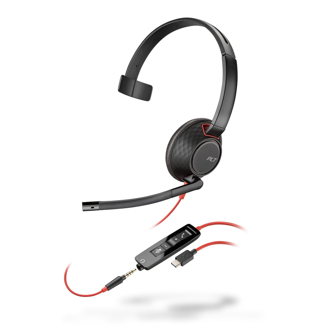 Schnurgebundenes Headset Poly Blackwire 5210 (Plantronics) Flexibler Mikrofonarm mit Noise Cancellin