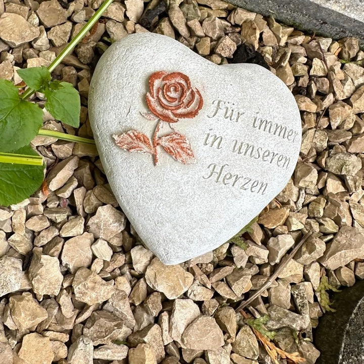 Grabherz Grabschmuck Grab Herz Spruch - Für Immer in unseren Herzen - ca.500g Rose Rost