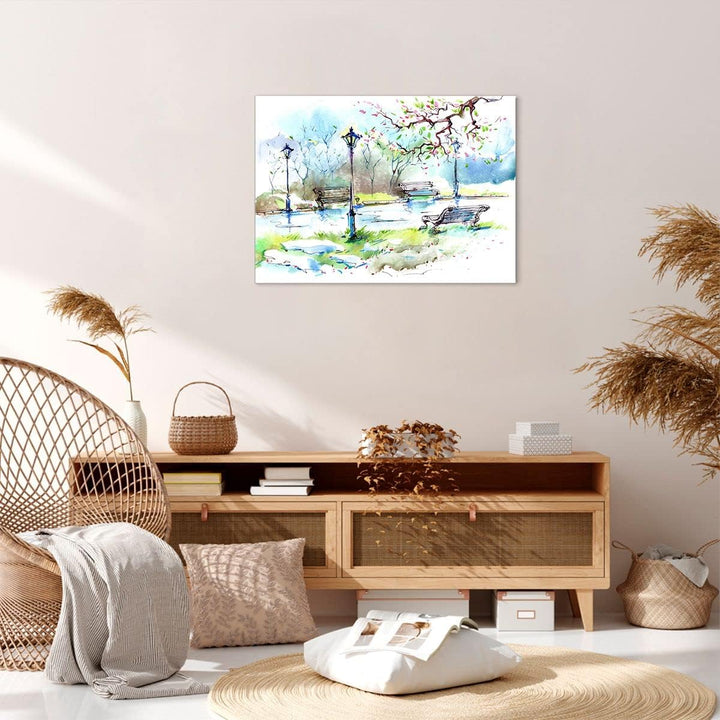 Bilder auf Leinwand Path urban Park Landschaft Leinwandbild 70x50cm Wandbilder Dekoration Wohnzimmer