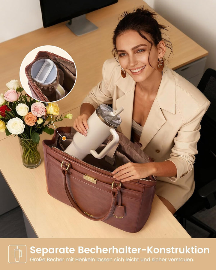LOVEVOOK Handtasche Damen Gross, 15,6 Zoll Elegant Laptoptasche Arbeitstasche, PU Leder Business Sho